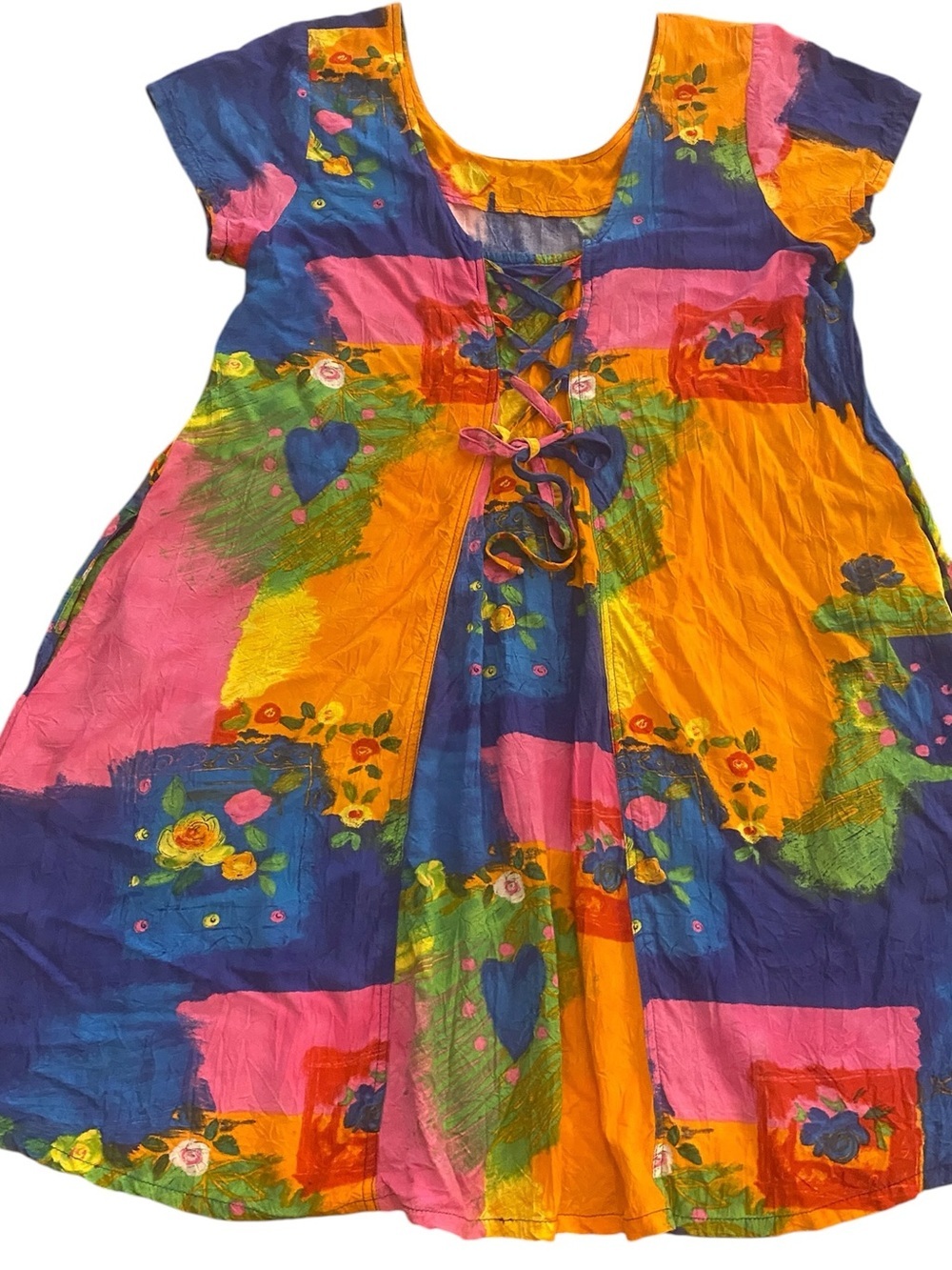 Jams World Women’s Colorful Patchwork Mini Dress Lace-Up medium
